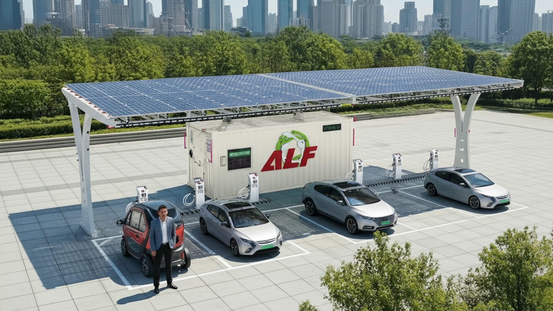 Large-scale solar farm integrated with ALF5ESS grid energy storage